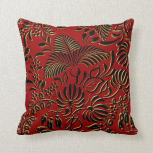 Quadratisches Blumenkissen Rot Schwarz Gold Asiati Kissen