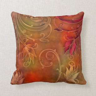 Quadratisches Kissen Rot Orange Blumig