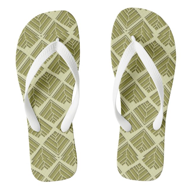 Quadratisches Leaf Muster Gold Limones Licht Flip Flops (Fußbett)