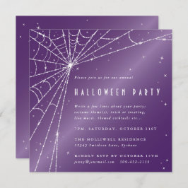 Quadratisches Lila Sparkling Spider Web-Halloween- Einladung