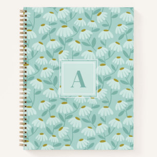 Quadratisches Monogramm Anfangs Teal Blau Blumenmu Notizbuch
