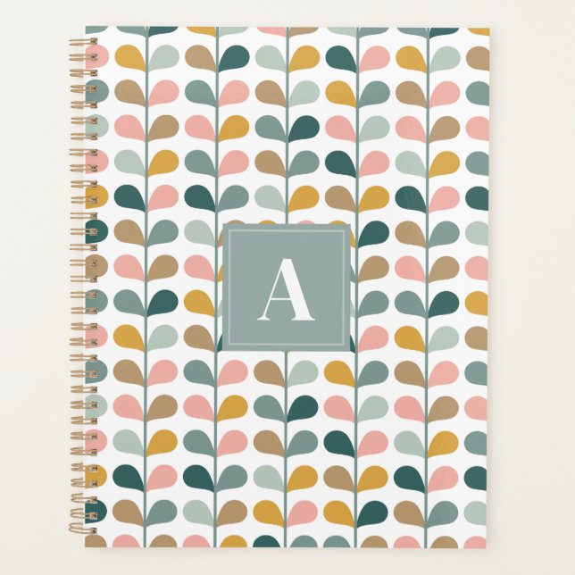 Quadratisches Monogramm Anfangsbuchstabe Blumenblä Planer (Vorderseite)