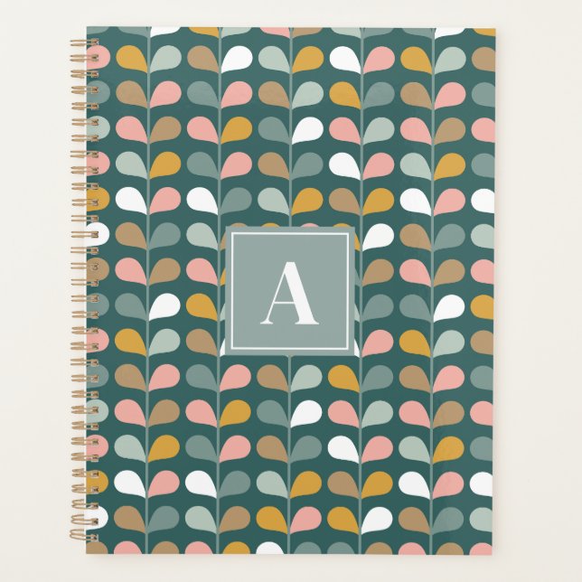 Quadratisches Monogramm Anfangsbuchstabe Blumenblä Planer (Vorderseite)