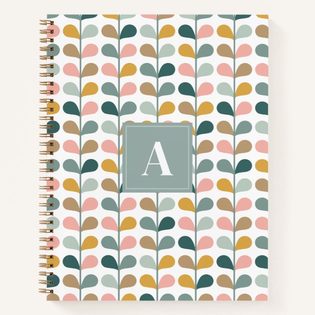 Quadratisches Monogramm Anfangsbuchstabe Blumenblü Notizbuch (Vorderseite)