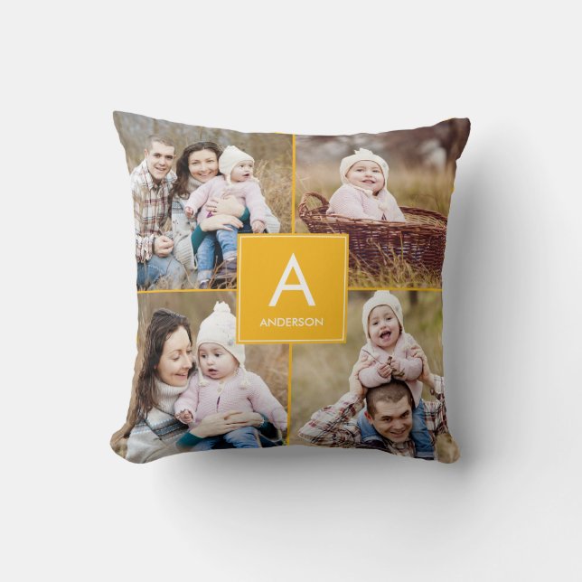 Quadratisches Monogramm-benutzerdefiniertes Foto-K Kissen (Vorderseite)