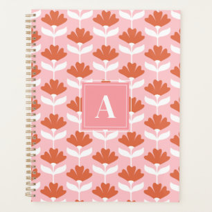 Quadratisches Monogramm Initial Rosa & Rot Floral  Planer