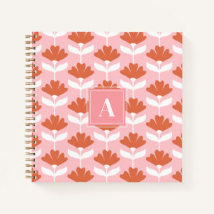 Quadratisches Monogramm Initial Rosa & Rote Floral Notizbuch