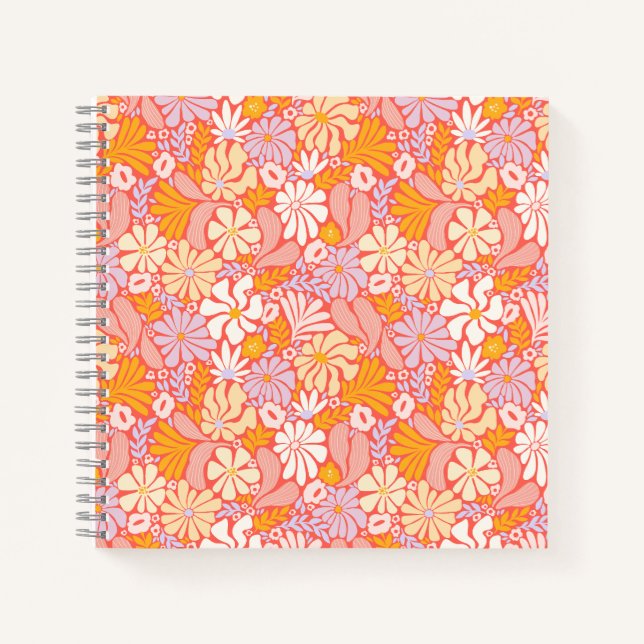 Quadratisches Notebook mit Retro Floral Cover Notizbuch (Vorderseite)