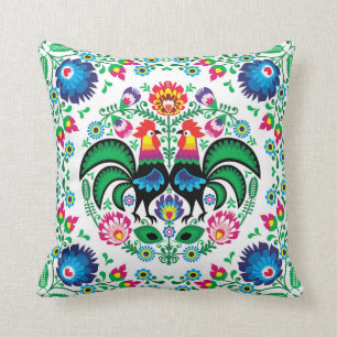 Quadratisches polnisches Hahn-Muster Kissen