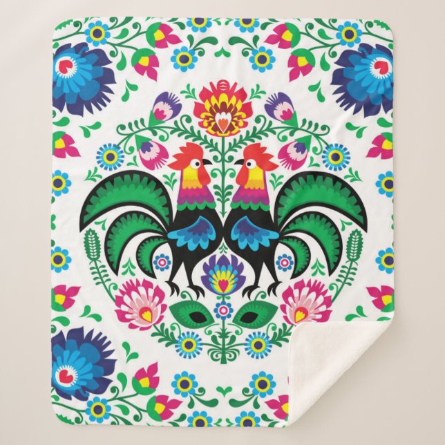 Quadratisches polnisches Hahn-Muster Sherpadecke (Vorderseite)