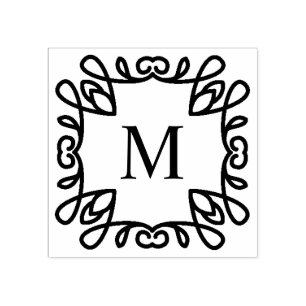 Quadratisches Verziertes Monogramm Gummistempel