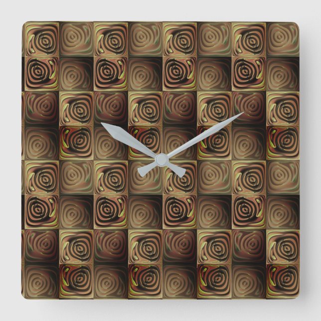 Quadratzenbefreiung mit braunen Gradientenzirkeln Quadratische Wanduhr (Vorderseite)