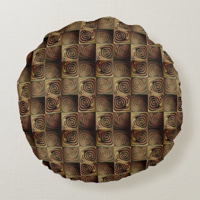 Quadratzenbefreiung mit braunen Gradientenzirkeln Rundes Kissen (Rückseite)