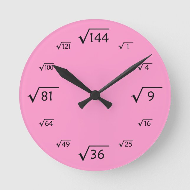 Quadratzenwall-Uhr (rosa/schwarz) Runde Wanduhr (Vorderseite)