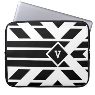 Quadrilaterale Streifen auf Weiß mit Monogramm Laptopschutzhülle