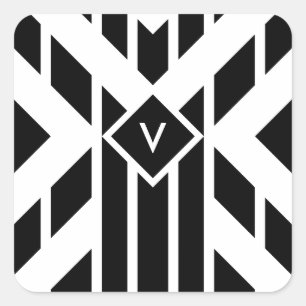 Quadrilaterale Streifen auf Weiß mit Monogramm Quadratischer Aufkleber