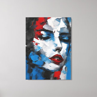Quadro abstrato rosto de mulher azul, cinza, preto leinwanddruck