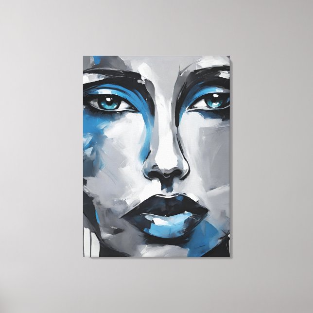 Quadro abstrato rosto de mulher azul cinza preto  leinwanddruck (Vorderseite)