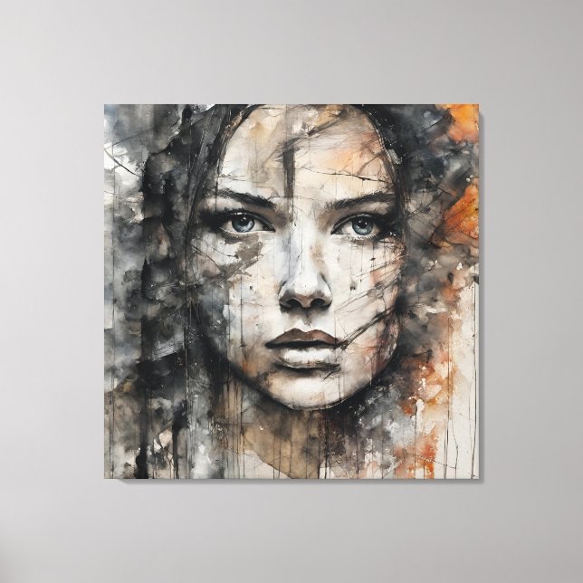 Quadro abstrato rosto de mulher marrom e branco leinwanddruck (Vorderseite)