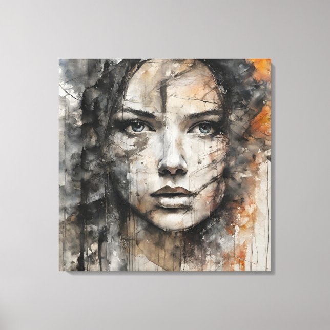 Quadro abstrato rosto de mulher marrom e branco leinwanddruck (Vorderseite)