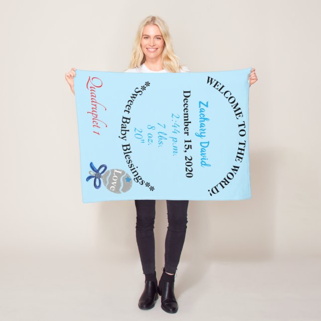 Quadruplet Baby Boy Rattle Blue Fleece Blanket (Beispiel)