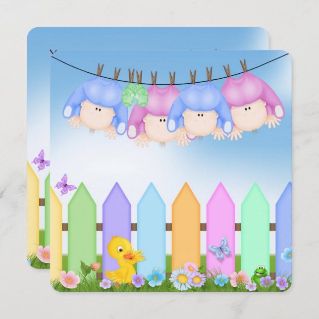 Quadruplet Baby Dusche Einladung (Vorne/Hinten)