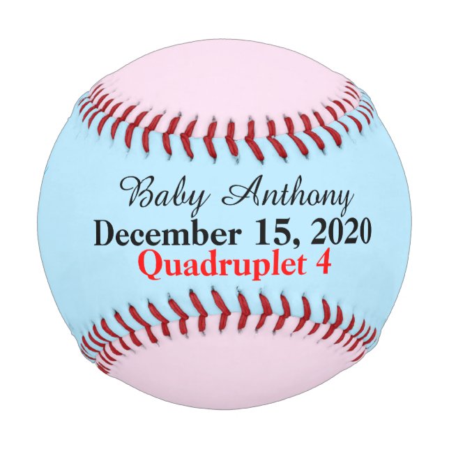 Quadruplet Boy Birth Stat Blue Pink Baseball (Vorderseite)