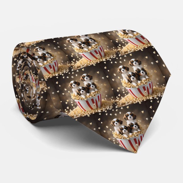 Quads Cavalier Spaniel Welpen im Popcorn, Krawatte (Gerollt)