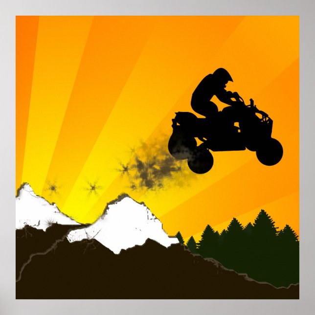 Quads. orangefarbener Sonnenuntergang. Poster (Vorne)