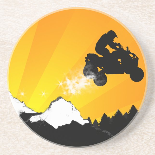 Quads. orangefarbener Sonnenuntergang. Sandstein Untersetzer (Vorne)