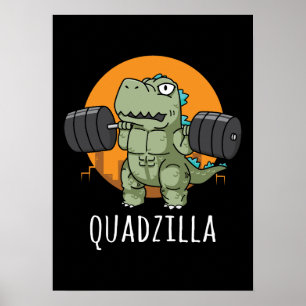 Quadzilla - Funny Gym Workout Cartoon, Squat Poster