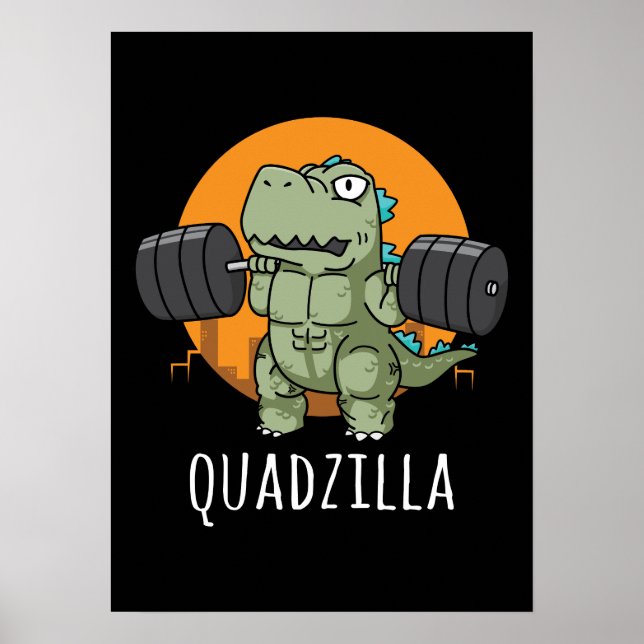 Quadzilla - Funny Gym Workout Cartoon, Squat Poster (Vorne)