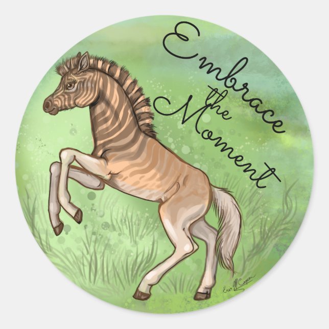Quagga "Embrace the moment" Runder Aufkleber (Vorderseite)