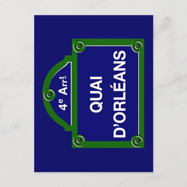 Quai d'Orleans, Pariser Straßenzeichen Postkarte (Vorderseite)