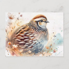 Quail Watercolor Botanical Postkarte