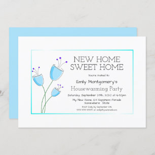 Quaint Blue Floral Housewarming Party Einladung