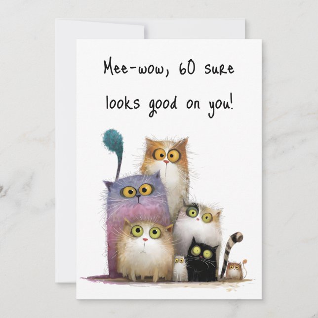 Quaint Cats with Big Eyes 60th Birthday Flat Karte (Vorderseite)