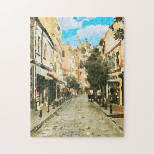 Quaint City Street nach dem Regen Puzzle