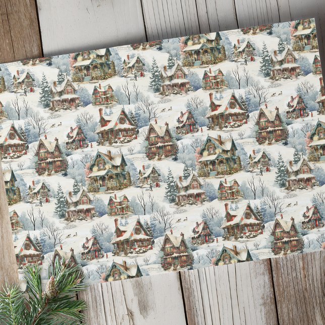 Quaint Rustic Snow Covered Viktorianische Hütten Seidenpapier (Von Creator hochgeladen)