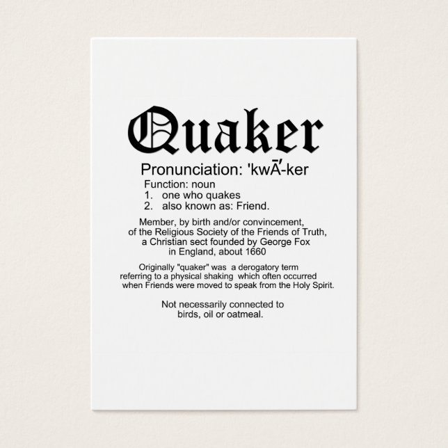 Quaker-Definition-Begrüßungskarte (Vorderseite)