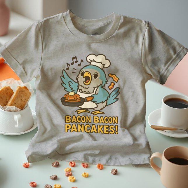 Quaker Parrot Koch Singing Bacon Pancakes Funny Tri-Blend Shirt (Quaker Parrot breakfast chef & meme star! Birb shirt shows a Monk Parakeet singing Bacon Pancakes.)