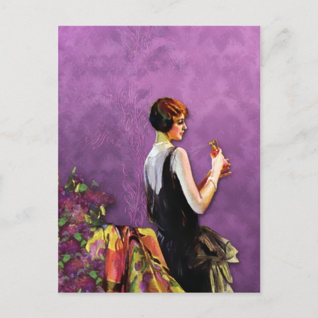 QUALIDA, FASHION DER 20er Jahre in PLUM und GOLD Postkarte (Vorderseite)