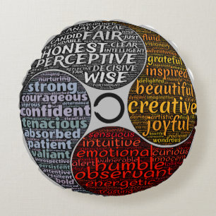 Qualitäten des Powers, der Klugheit, des Gefühls Rundes Kissen