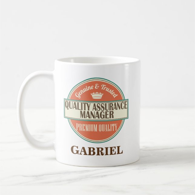 Qualitätssicherungs-Manager-personalisiertes Kaffeetasse (Links)