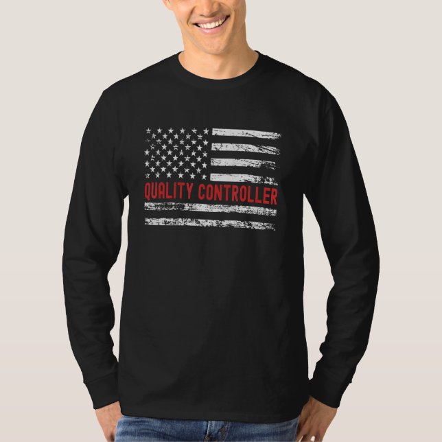 Quality Controller USA Flag Profession Retro Job T T-Shirt (Vorderseite)