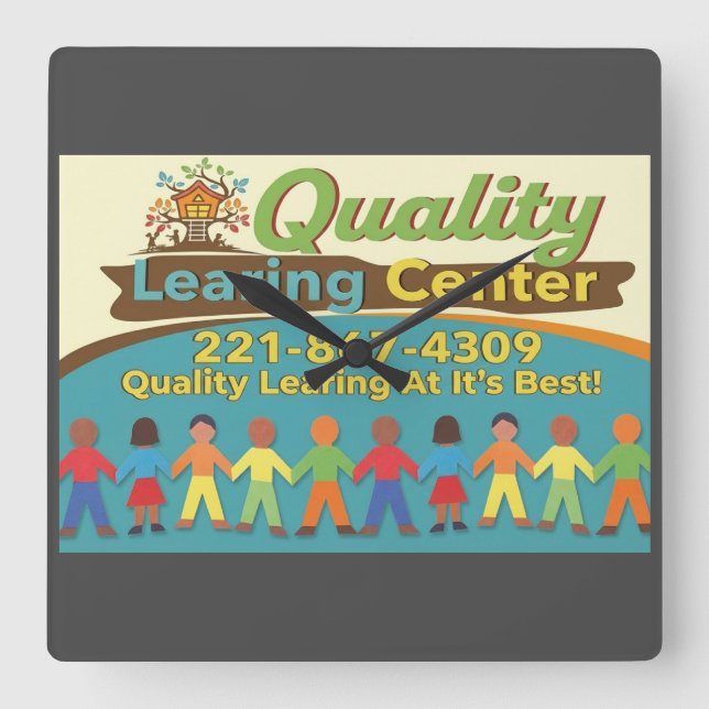 Quality Learing Center Time To Lear Clock Quadratische Wanduhr (Vorderseite)