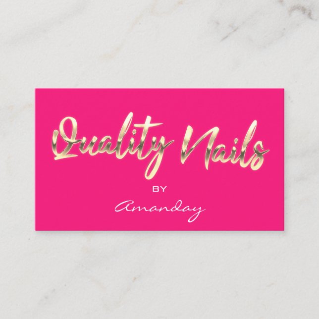 Quality Nails Script QR Code Logo Candy Pink Visitenkarte (Vorderseite)