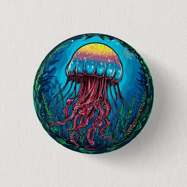 Qualle Cartoon Button (Vorderseite)