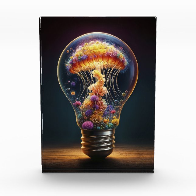 Qualle Glühbirne strahlt surreale Fantasiekunst Fotoblock (Vorderseite)