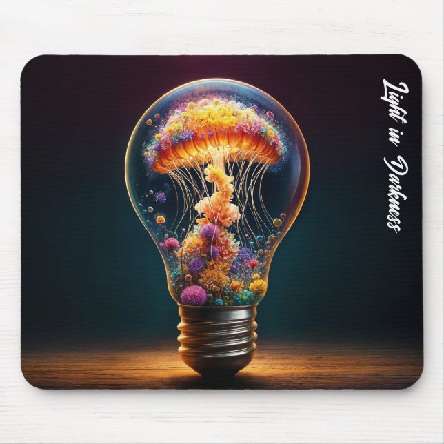 Qualle Glühbirne strahlt surreale Fantasiekunst Mousepad (Vorne)